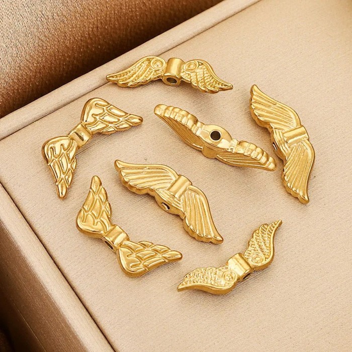 Vintage Stainless Steel Vacuum Gold Plated Wing Piercing Accessories DIY Bead Bracelet Necklace Handmade