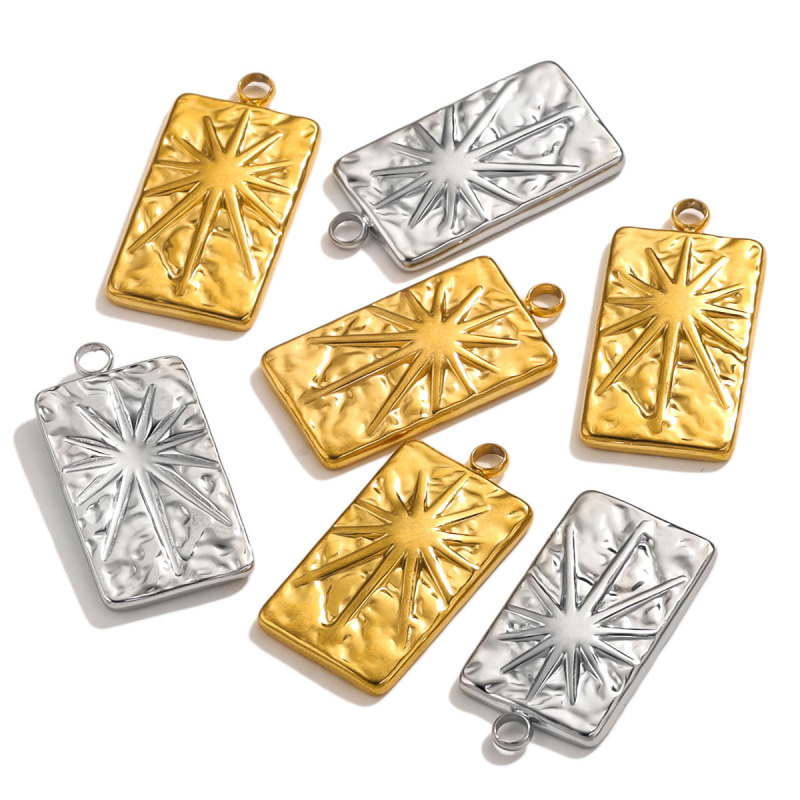 Stainless Steel Tarot Card Sun Star Ins Wind Necklace Pendant 18K Vacuum Gold Plated DIY Jewelry Accessories