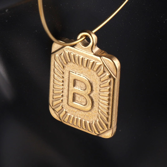 Stainless Steel Hip Hop 26 Letter Rectangular Pendant Titanium Steel Hip Hop Necklace Pendant DIY Jewelry Accessories