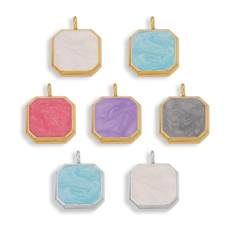 Stainless Steel Colorful Pendant Square Pendant DIY Earrings Necklace Handmade Jewelry Accessories
