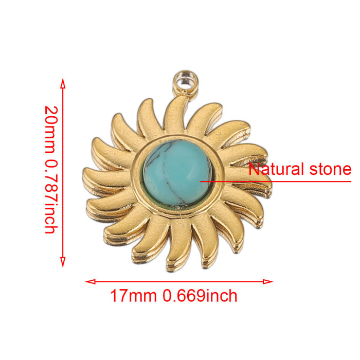 Stainless Steel Sun Pendant Bohemian Style Natural Stone Pendant DIY Earrings Necklace Accessories