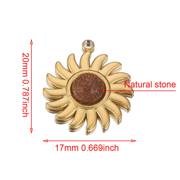 Stainless Steel Sun Pendant Bohemian Style Natural Stone Pendant DIY Earrings Necklace Accessories