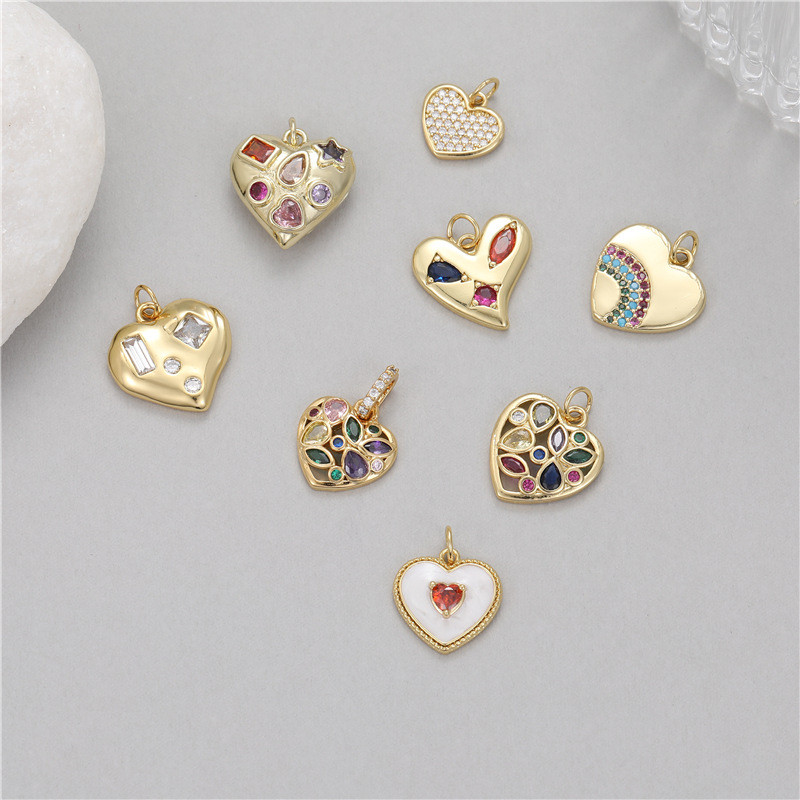 Stylish Chic Hypoallergenic Versatile Gold Plated Heart Pendant with Colorful Zircon Handmade DIY Jewelry