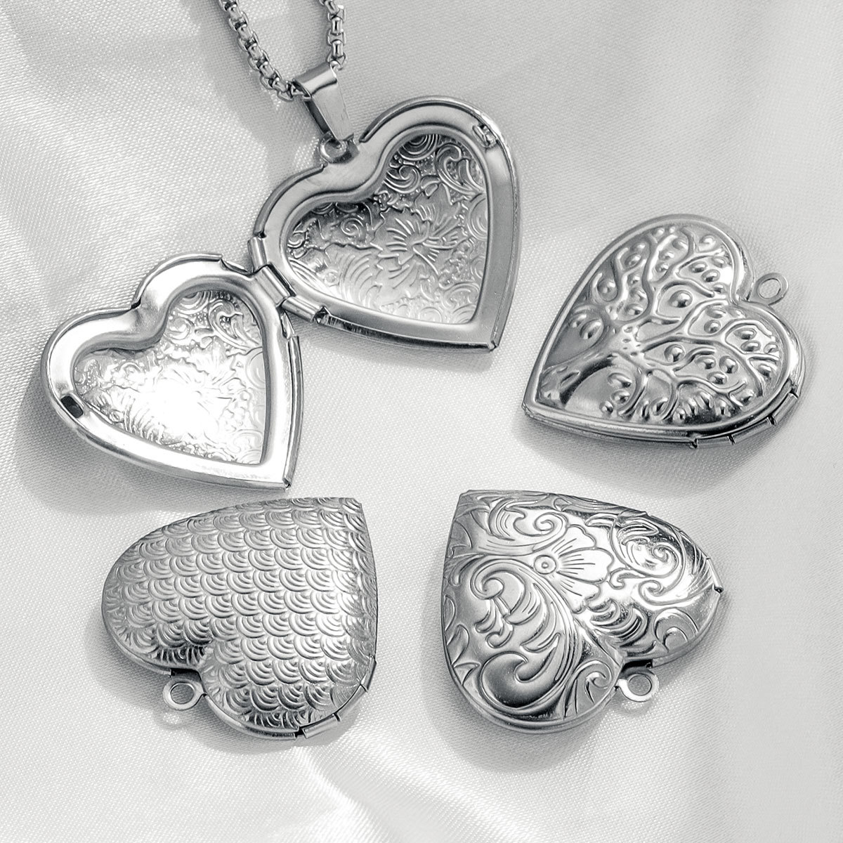Stainless Steel Love Box Pendant Retro Relief Pattern Pendant Diy Creative Necklace Jewelry Accessory 216045128211