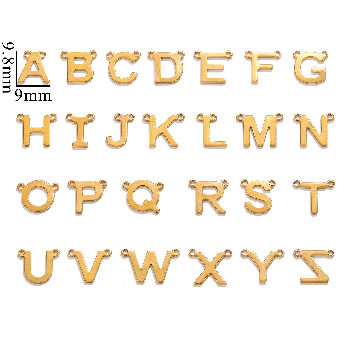 18K Gold Waterproof Stainless Steel 26 Mini Letter Double Hole Necklace Pendant Diy Accessory 216045167694