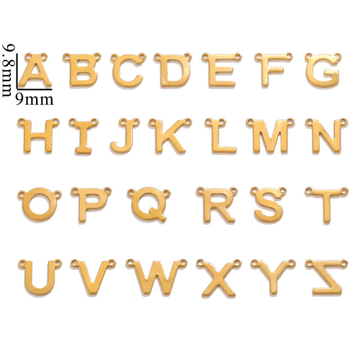 18K Gold Waterproof Stainless Steel 26 Mini Letter Double Hole Necklace Pendant DIY Accessory
