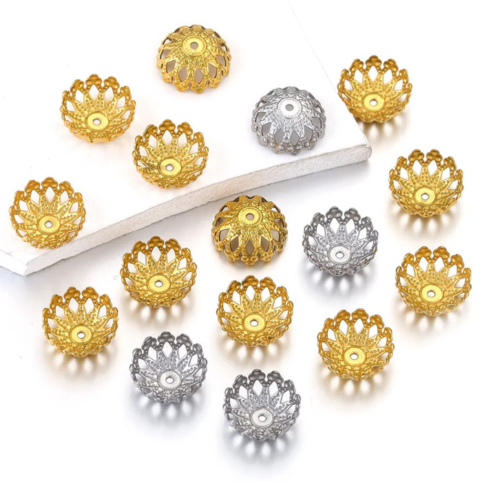 18k Gold Plated Filigree Bead Caps For Jewelry Making Supplies Handmade DIY Beading Accessories