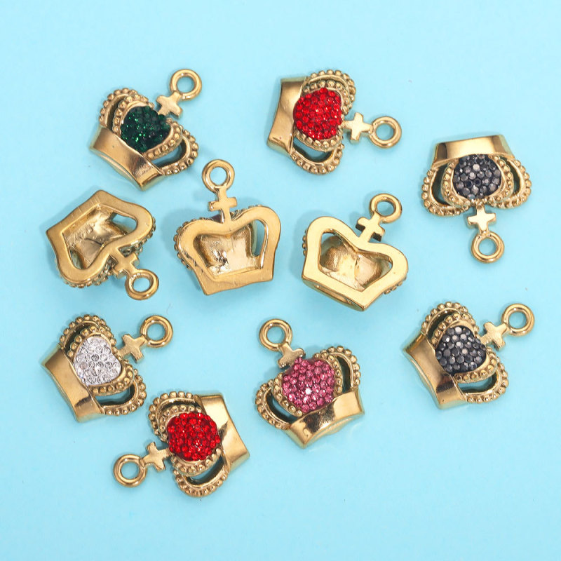 Stainless Steel Micro-inset Zircon Crown Pendant DIY Charm Jewelry Pendant Golden 18k Gold Necklace Accessory
