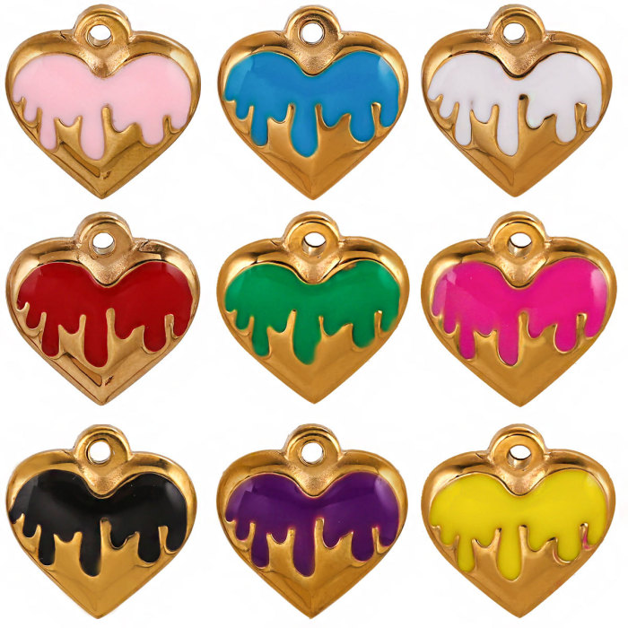 Stainless Steel 16mm Enamel Heart Charms Pendants for DIY Couples Jewelry Necklaces Findings Bracelets Making Supplies