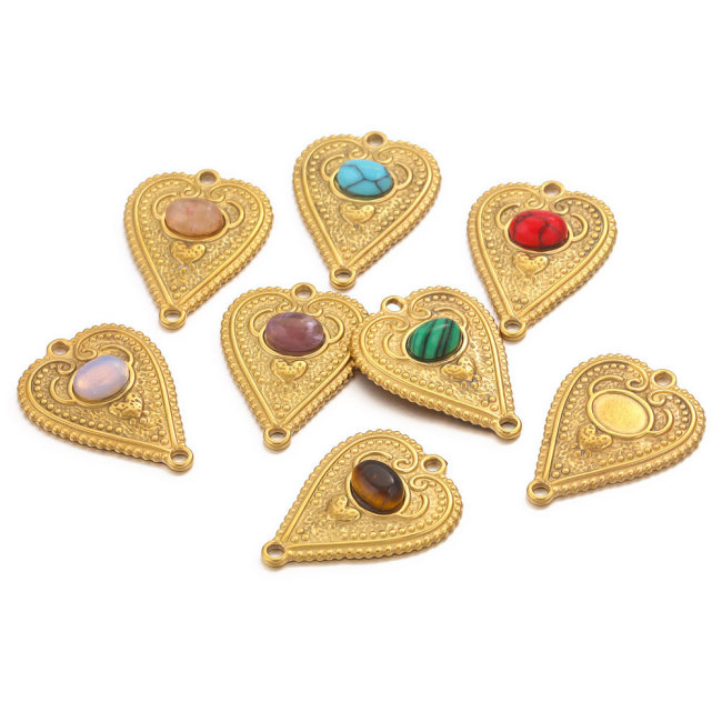 Stainless Steel Oval Bohemian Natural Stone Heart Pendant DIY Accessory Accessories Necklace