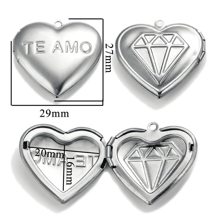 Stainless Steel Love Box Pendant Retro Relief Pattern Pendant DIY Creative Necklace Jewelry Accessory