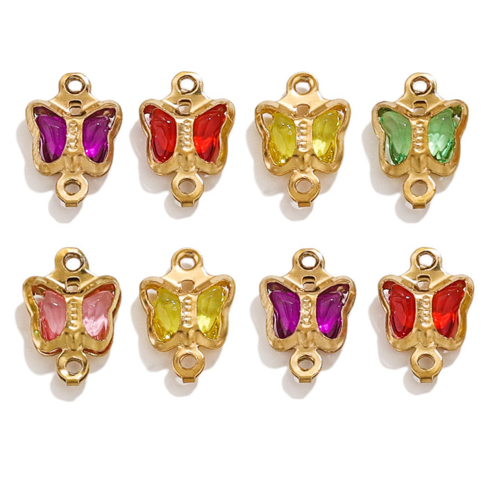 Stainless Steel Crystal Butterfly High-grade Color Titanium Steel Pendant Necklace DIY Jewelry Accessories Wholesale