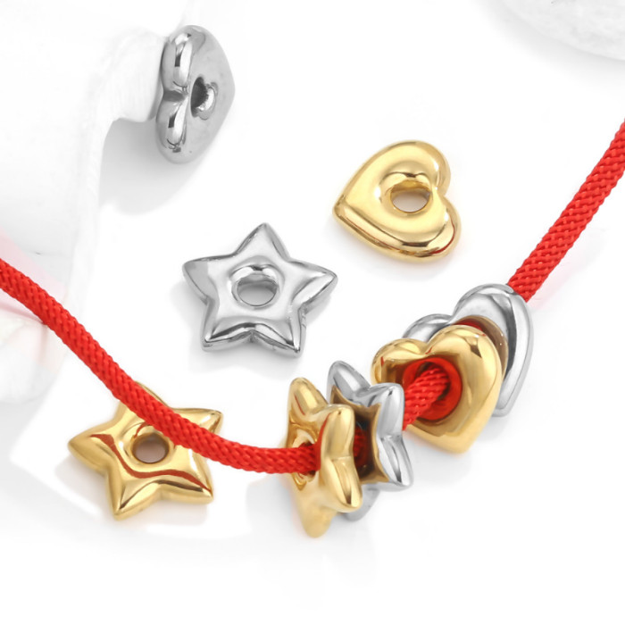 Stainless Steel Love Five-pointed Star Big Hole Hexagonal Separator Bead Titanium Steel DIY Jewelry Necklace