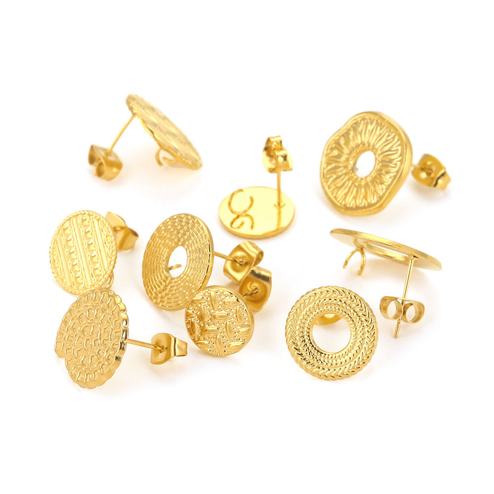 Stainless Steel Braided Thread Earrings Titanium Steel Diy Round Gold Plated Ear Accessories 216045168555