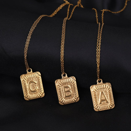 Stainless Steel Hip Hop 26 Letter Rectangular Pendant Titanium Steel Hip Hop Necklace Pendant DIY Jewelry Accessories