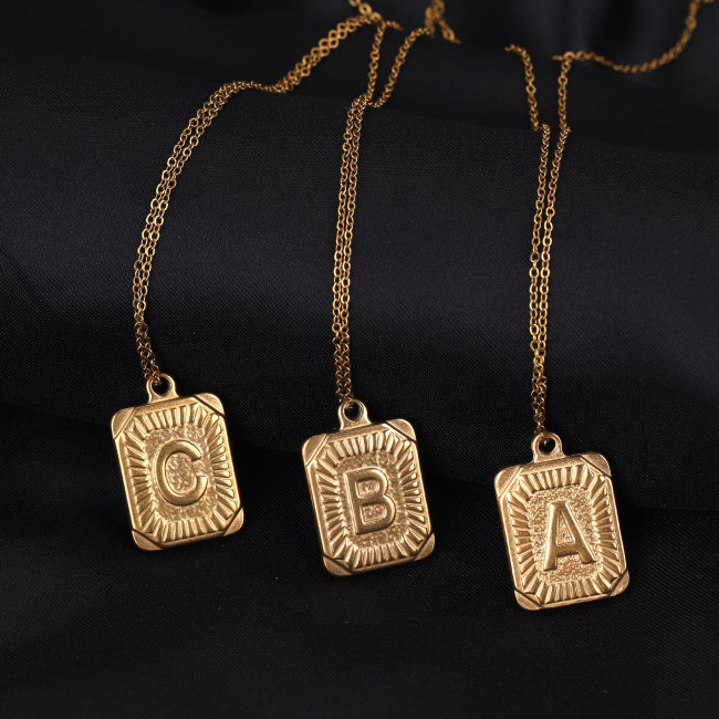 Stainless Steel Hip Hop 26 Letter Rectangular Pendant Titanium Steel Hip Hop Necklace Pendant DIY Jewelry Accessories