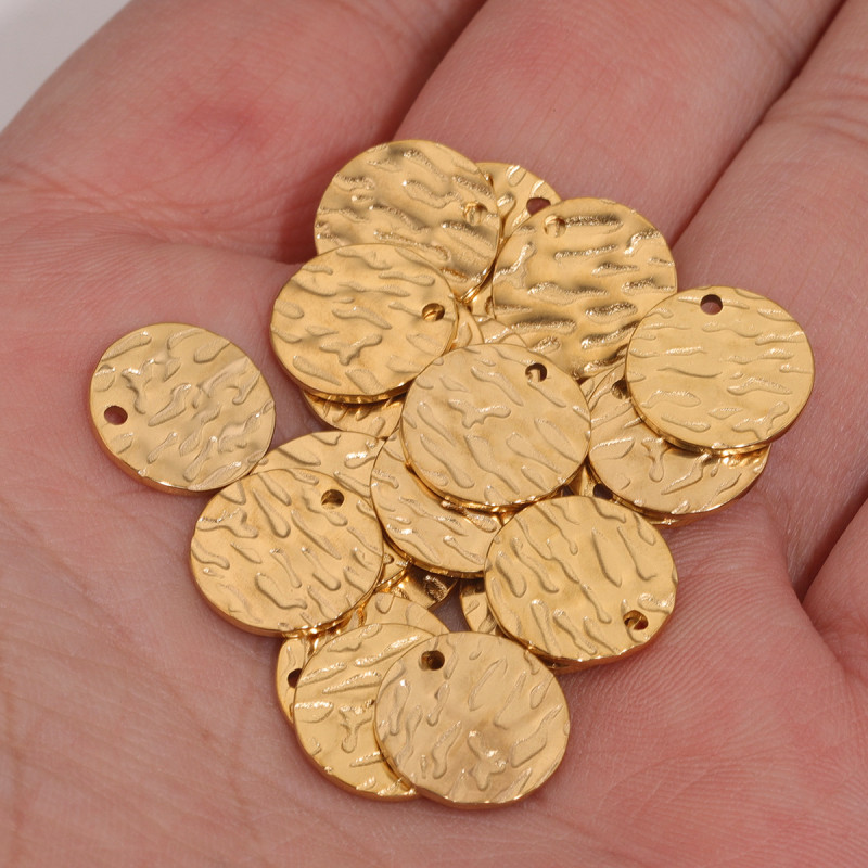 Stainless Steel Embossed Round Piece DIY Jewelry Piece Pendant Single Hole Tag Bracelet Necklace Accessories