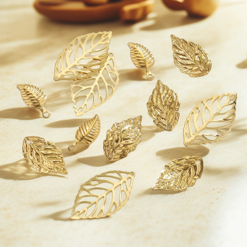 Stainless Steel Fittings Gold Leaves Diy Accessories Pendant Wholesale 216045132147