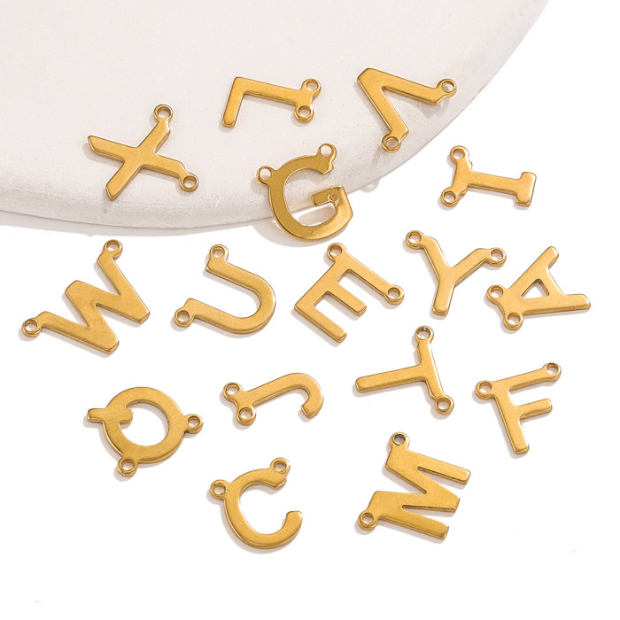 18K Gold Waterproof Stainless Steel 26 Mini Letter Double Hole Necklace Pendant DIY Accessory