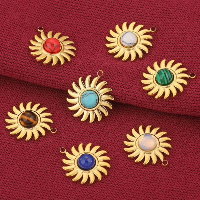 Stainless Steel Sun Pendant Bohemian Style Natural Stone Pendant DIY Earrings Necklace Accessories