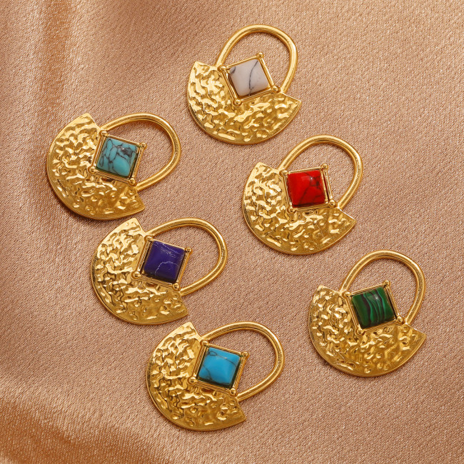 Stylish Chic Refined Stainless Steel Natural Stone Lock Pendant Earrings Titanium Steel DIY Jewelry Bracelet Wholesale