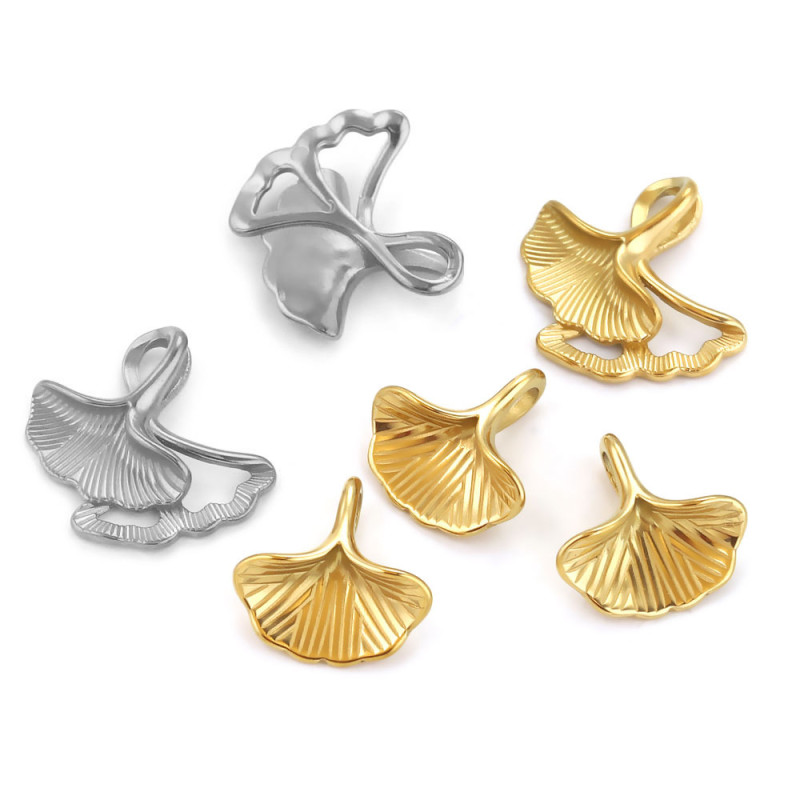 Gold Stainless Steel Exquisite Ginkgo Leaf Pendants Earring Charms Connectors for DIY Jewelry