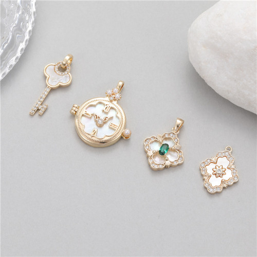 Stylish Chic Hypoallergenic Key Four-leaf Clover Clock 14K Gold Plated Bracelet Pendant Handmade DIY Jewelry Accessories