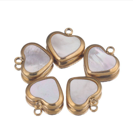 11mm Natural Shell Heart Small Pendant Stainless Steel Necklace Earrings Connection Pendant DIY Jewelry Handmade Accessories