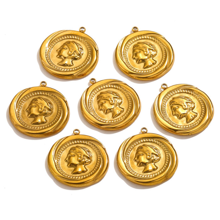 Stainless Steel Portrait Queen Elizabeth Coin Pendants Anti-Corrosion Small Round Pendant Charm Jewelry Accessories