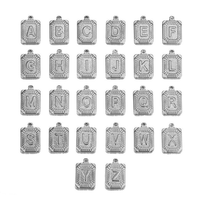 Stainless Steel Hip Hop 26 Letter Rectangular Pendant Titanium Steel Hip Hop Necklace Pendant DIY Jewelry Accessories