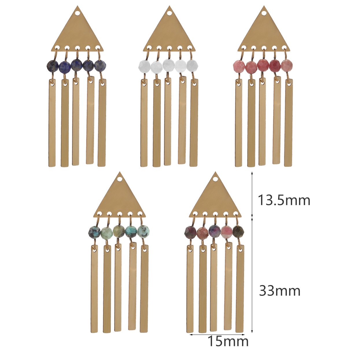 Stainless Steel Bohemian Style Triangle Natural Stone Long Pendant Diy Necklace Earrings Jewelry 216045153180