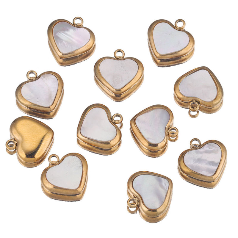 11mm Natural Shell Heart Small Pendant Stainless Steel Necklace Earrings Connection Pendant DIY Jewelry Handmade Accessories