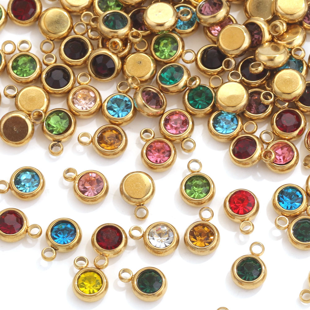 6Mm Stainless Steel 12 Birthstone Titanium Steel Crystal Lucky Birthday Stone Pendant Diy Jewelry Handmade Accessories 216045160560