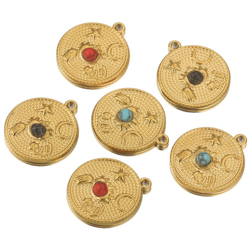 Stainless Steel Natural Stone Round Moon Star Pendant DIY Necklace Earrings Jewelry Accessories