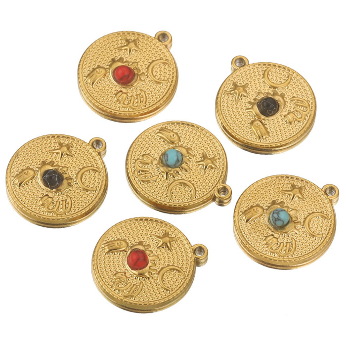 Stainless Steel Natural Stone Round Moon Star Pendant DIY Necklace Earrings Jewelry Accessories
