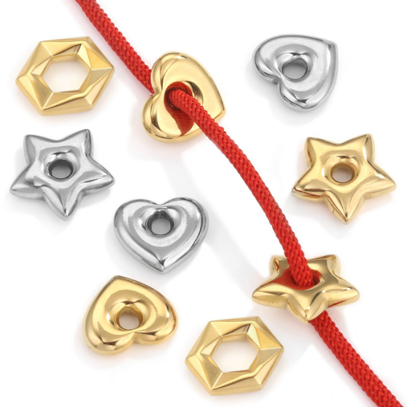 Stainless Steel Love Five-pointed Star Big Hole Hexagonal Separator Bead Titanium Steel DIY Jewelry Necklace