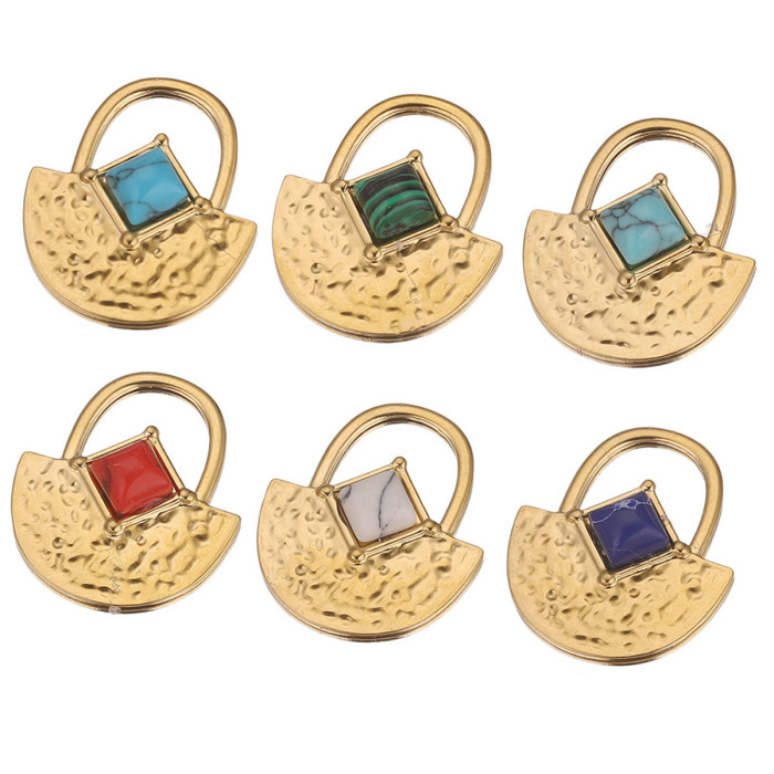 Stylish Chic Refined Stainless Steel Natural Stone Lock Pendant Earrings Titanium Steel DIY Jewelry Bracelet Wholesale