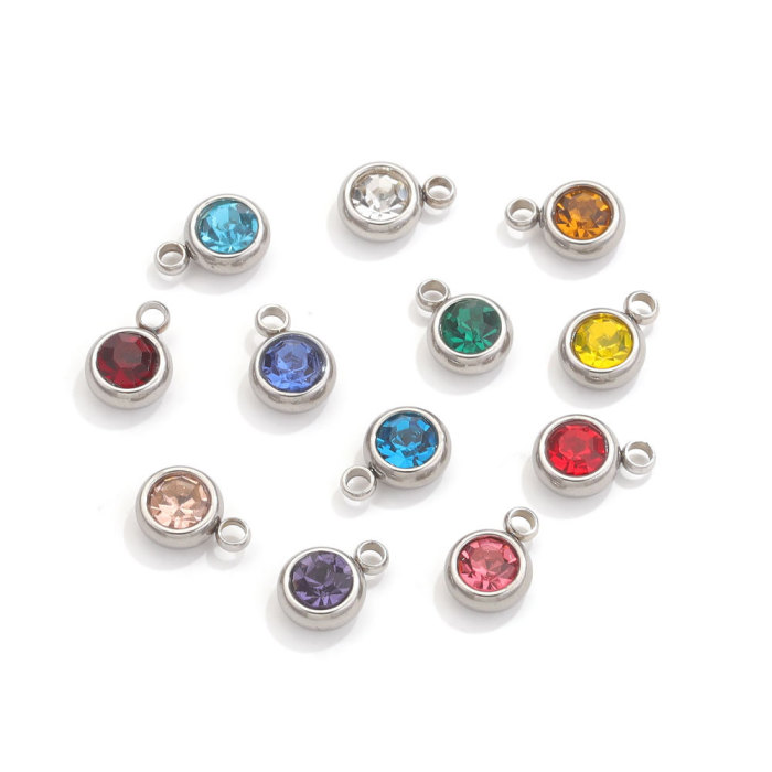 6mm Stainless Steel 12 Birthstone Titanium Steel Crystal Lucky Birthday Stone Pendant DIY Jewelry Handmade Accessorie...