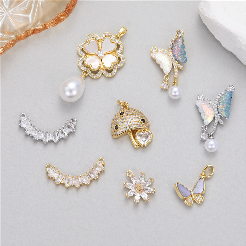 Stylish Chic Hypoallergenic Four-leaf Clover Butterfly Mushroom Daisy Zircon Single Pendant Handmade DIY Jewelry Accessories