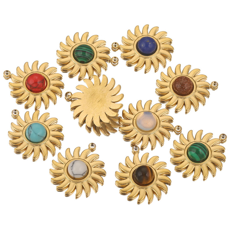 Stainless Steel Sun Pendant Bohemian Style Natural Stone Pendant DIY Earrings Necklace Accessories