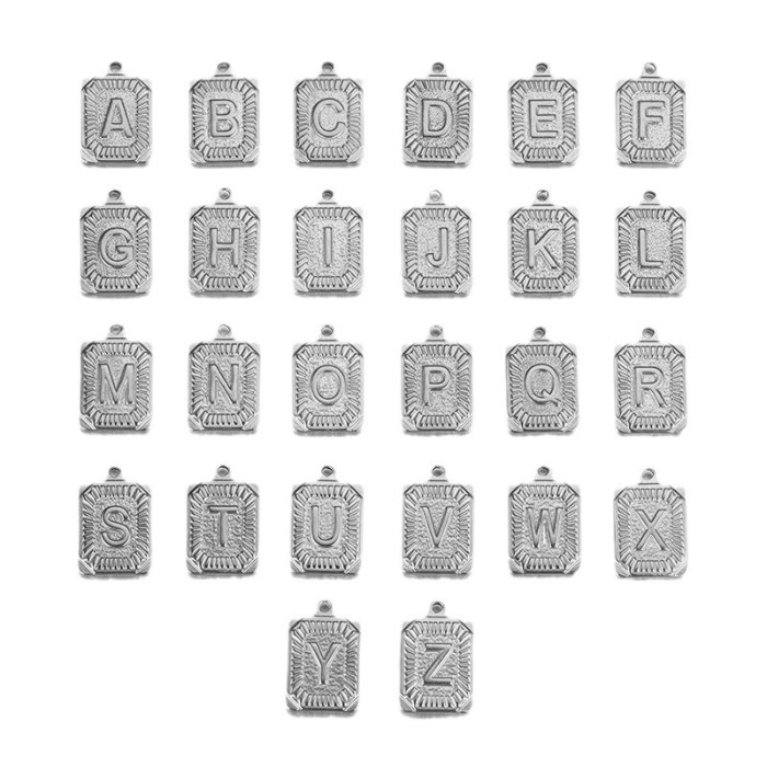 Stainless Steel Hip Hop 26 Letter Rectangular Pendant Titanium Steel Hip Hop Necklace Pendant DIY Jewelry Accessories