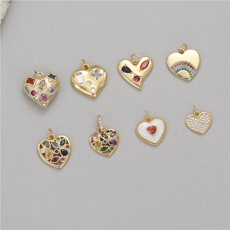 Stylish Chic Hypoallergenic Versatile Gold Plated Heart Pendant with Colorful Zircon Handmade DIY Jewelry