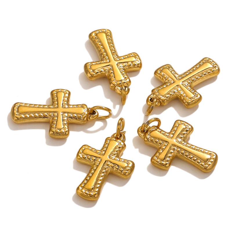 18k Gold Plated Stainless Steel Cross Pendant with Open Loop Premium Heavy Industry Pendant DIY Bracelet Necklace