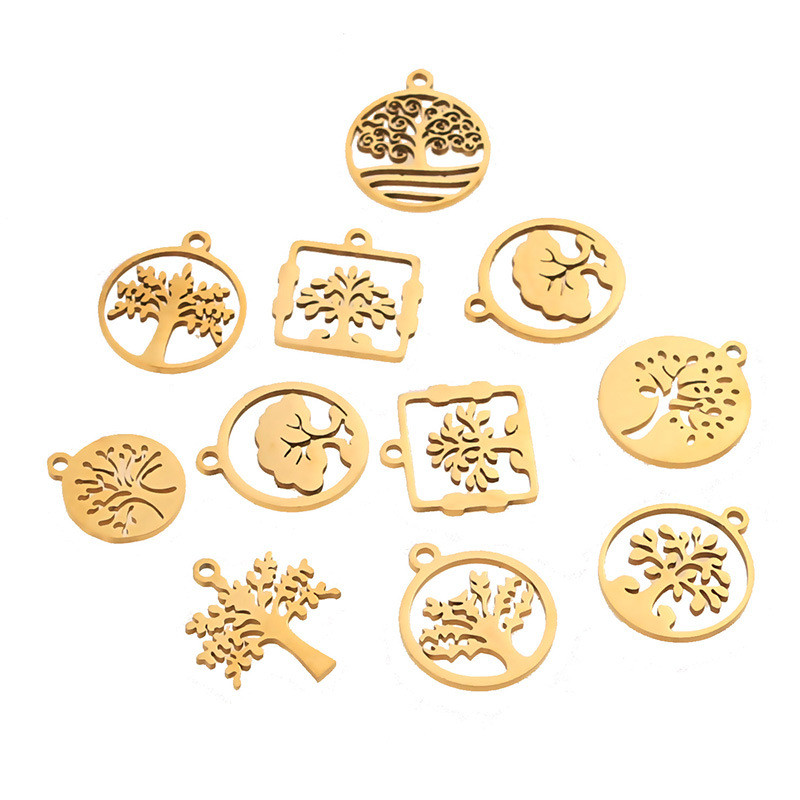 316 Stainless Steel Gold Plated Tree Small Charms Pendant for Necklace DIY Jewelry Making