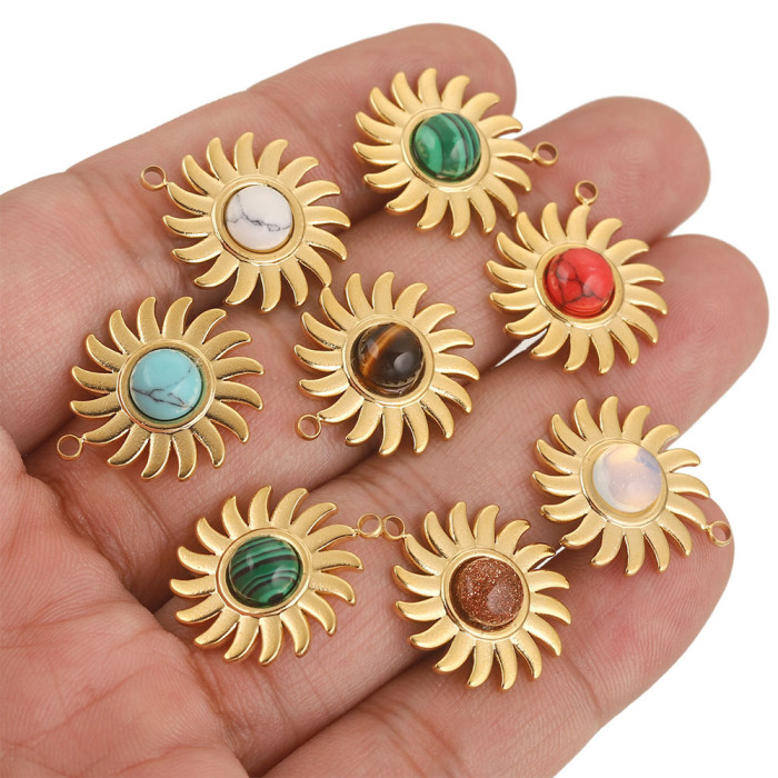 Stainless Steel Sun Pendant Bohemian Style Natural Stone Pendant DIY Earrings Necklace Accessories