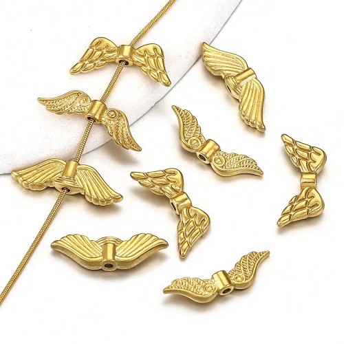 Vintage Stainless Steel Vacuum Gold-plated Wing Piercing Accessories DIY Bead Bracelet Necklace Handmade