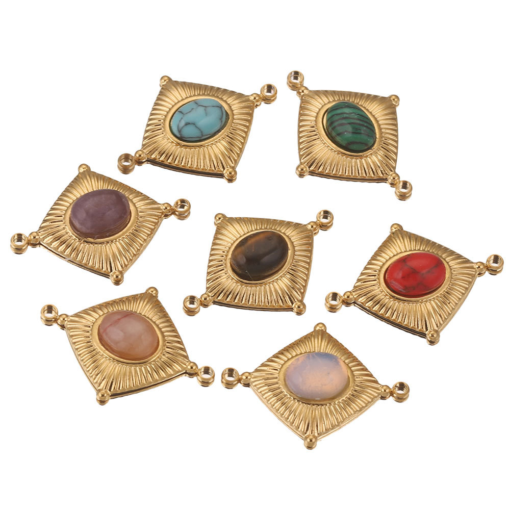 Stainless Steel Double Holes Rhombus With Natural Stone Bracelet Necklace Pendant Connectors For Diy Jewelry Making 216045162282