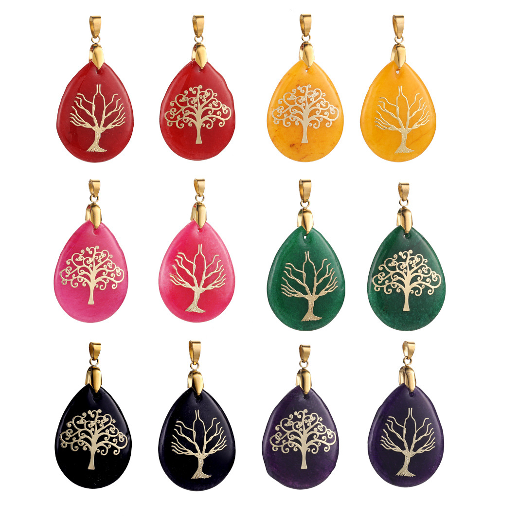 Natural Stone Drop Pendant Stainless Steel Life Tree Stone Pendant Diy Jewelry Accessories Handmade Necklace 216045159207