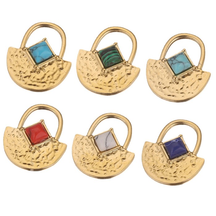 Stylish Chic Refined Stainless Steel Natural Stone Lock Pendant Earrings Titanium Steel DIY Jewelry Bracelet Wholesale