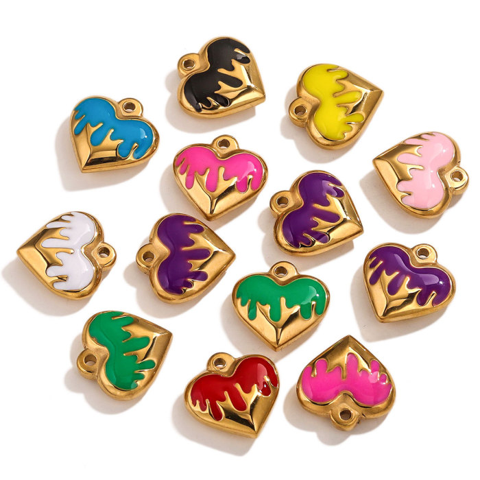 Stainless Steel 16mm Enamel Heart Charms Pendants for DIY Couples Jewelry Necklaces Findings Bracelets Making Supplies
